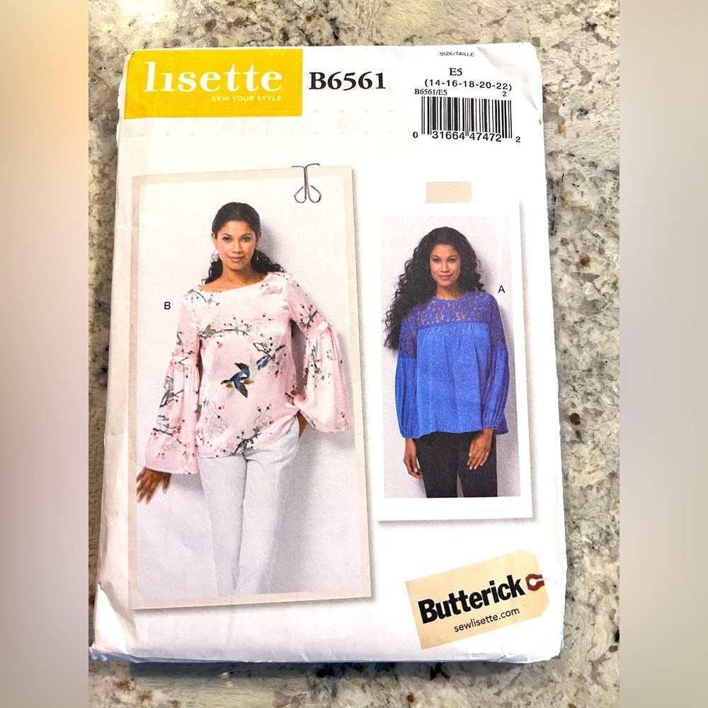 🍄3 for $20 Butterick Lisette B 6561 uncut women’s blouse size 14–22